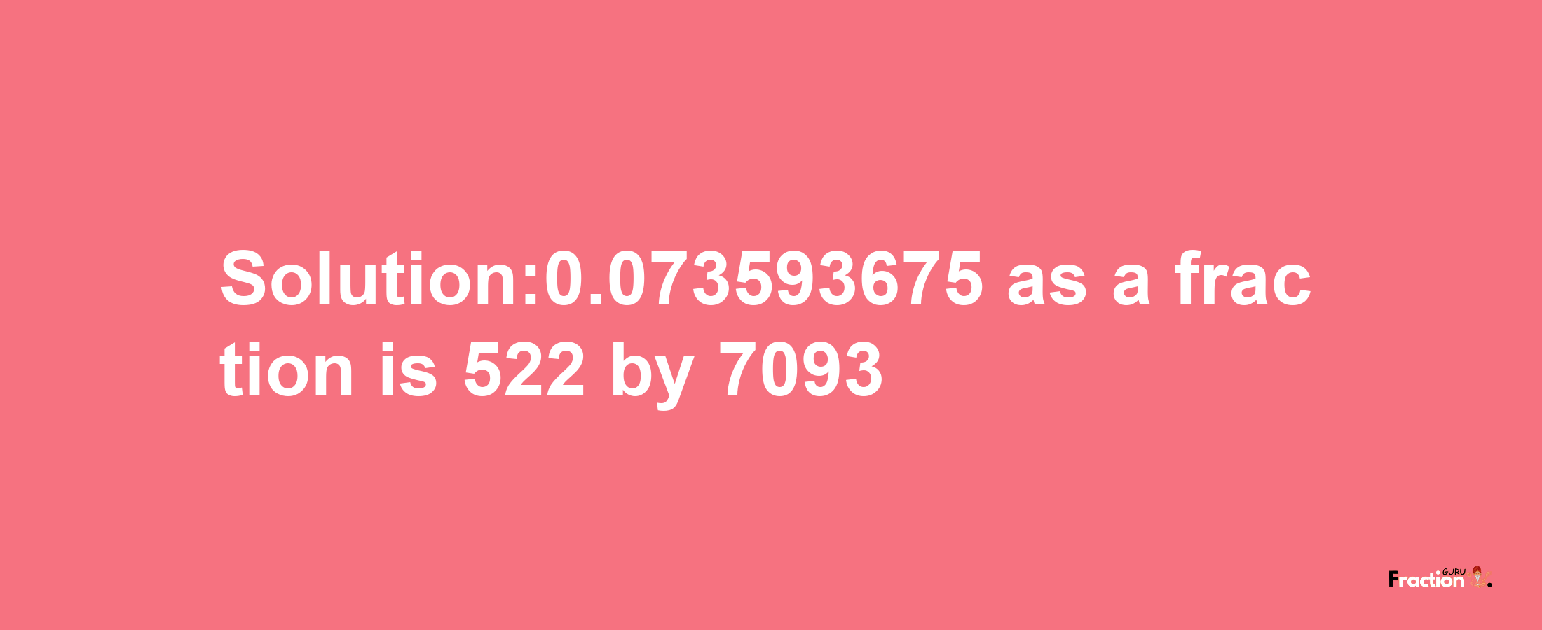 Solution:0.073593675 as a fraction is 522/7093