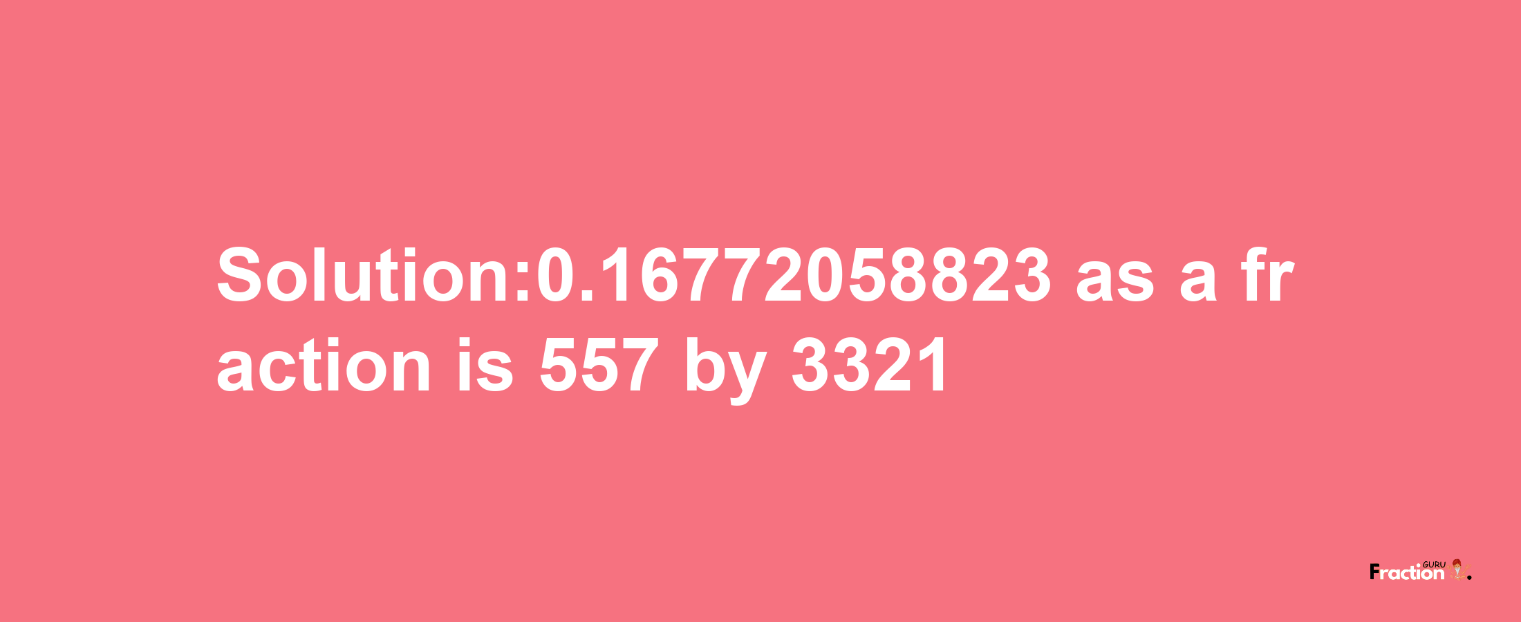 Solution:0.16772058823 as a fraction is 557/3321