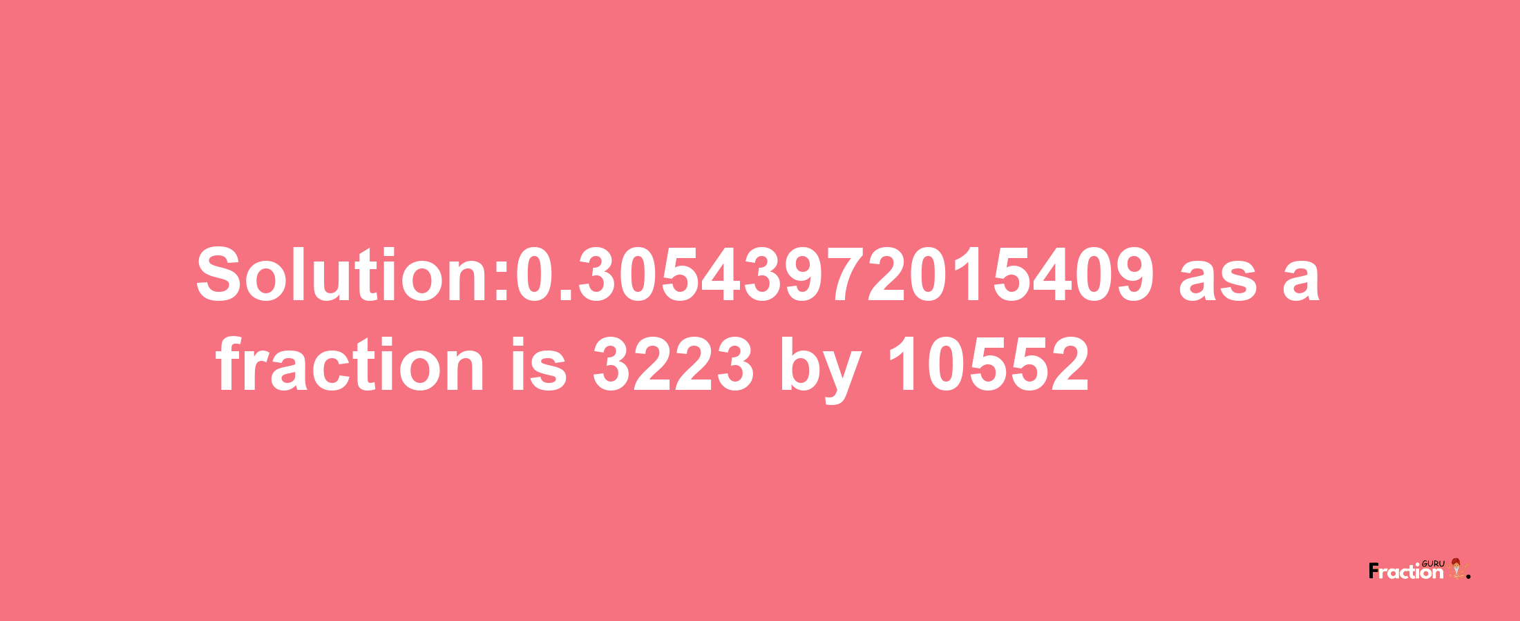 Solution:0.30543972015409 as a fraction is 3223/10552