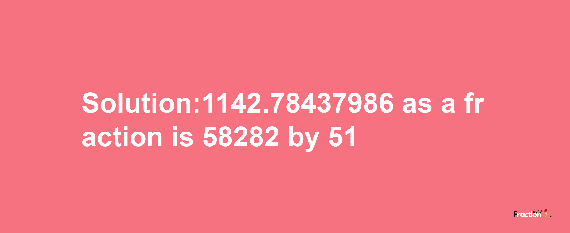 Solution:1142.78437986 as a fraction is 58282/51