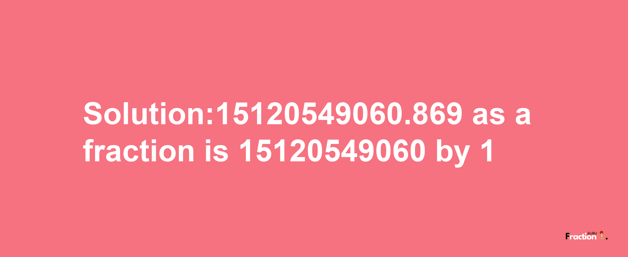 Solution:15120549060.869 as a fraction is 15120549060/1