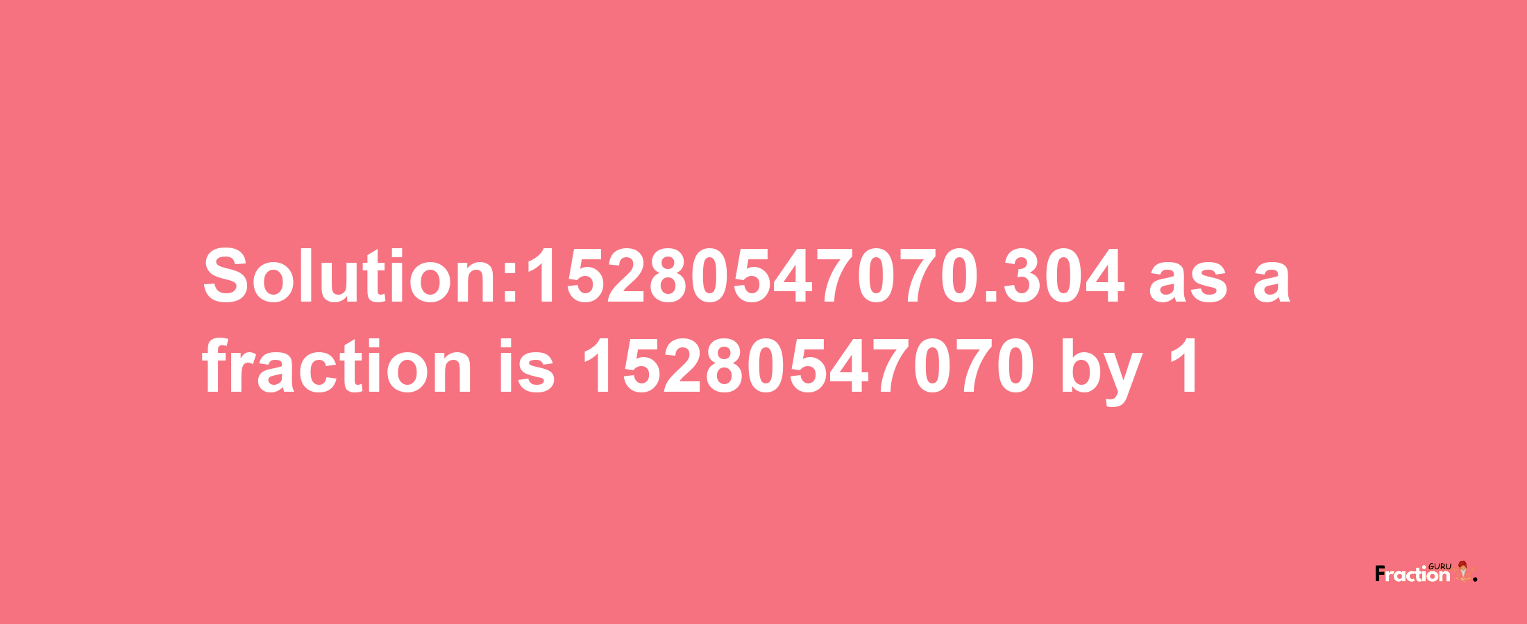 Solution:15280547070.304 as a fraction is 15280547070/1