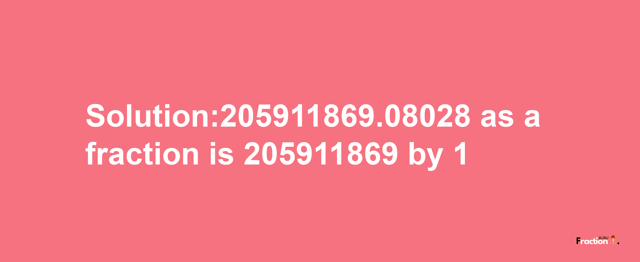 Solution:205911869.08028 as a fraction is 205911869/1