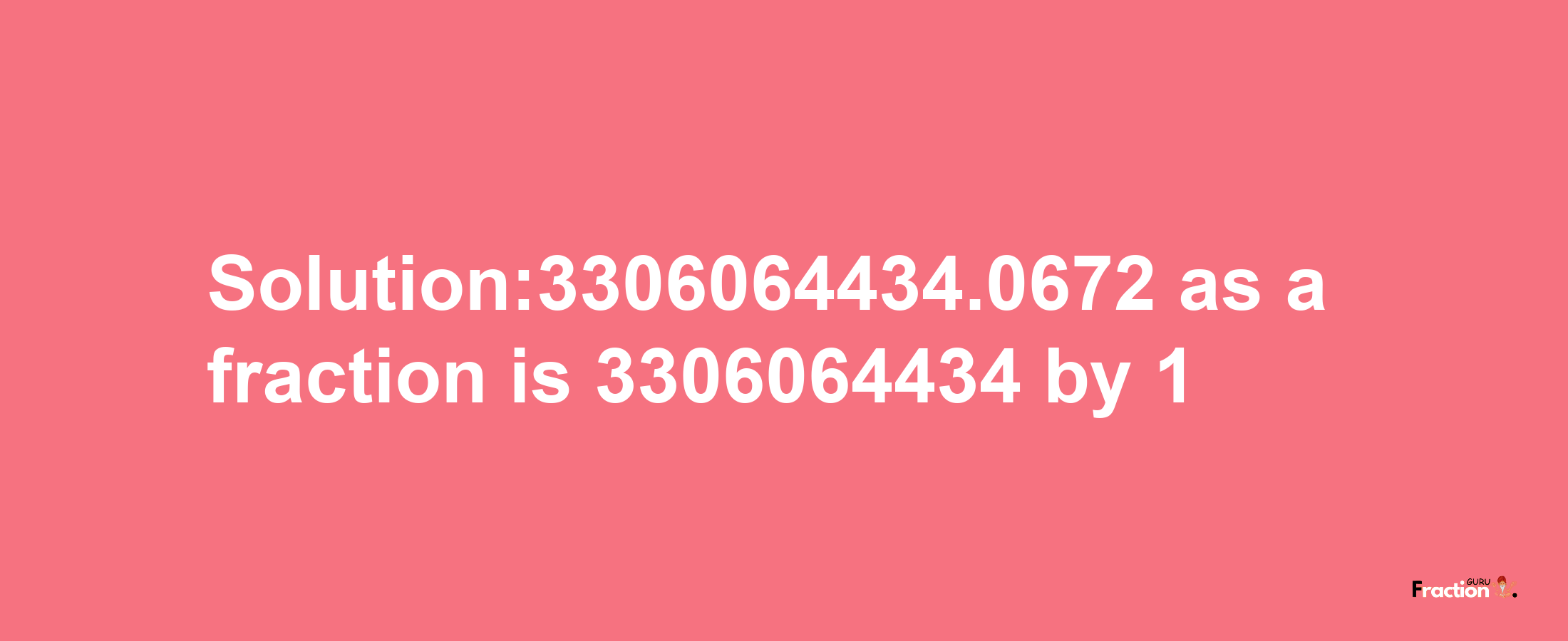 Solution:3306064434.0672 as a fraction is 3306064434/1