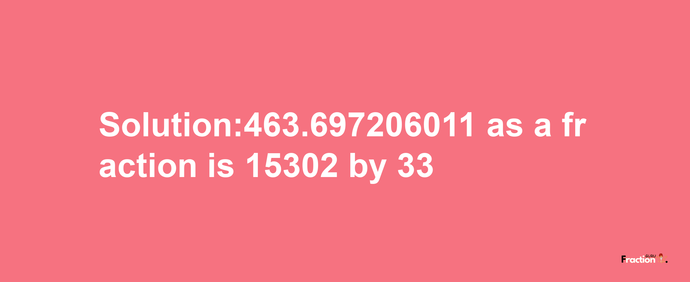 Solution:463.697206011 as a fraction is 15302/33